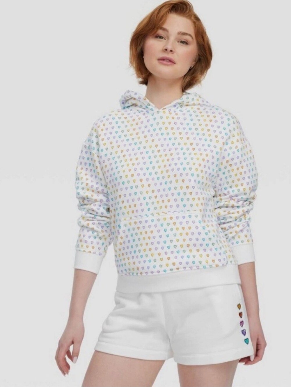 Roller Rabbit Disco Hearts Hoodie with Pastel Multi-Heart Print Size Large
